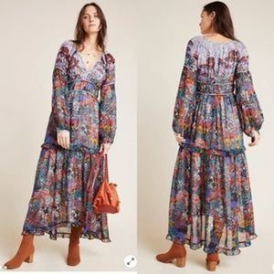 Anthropologie Maeve Annabella Tiered Maxi Dress Floral Sz 10